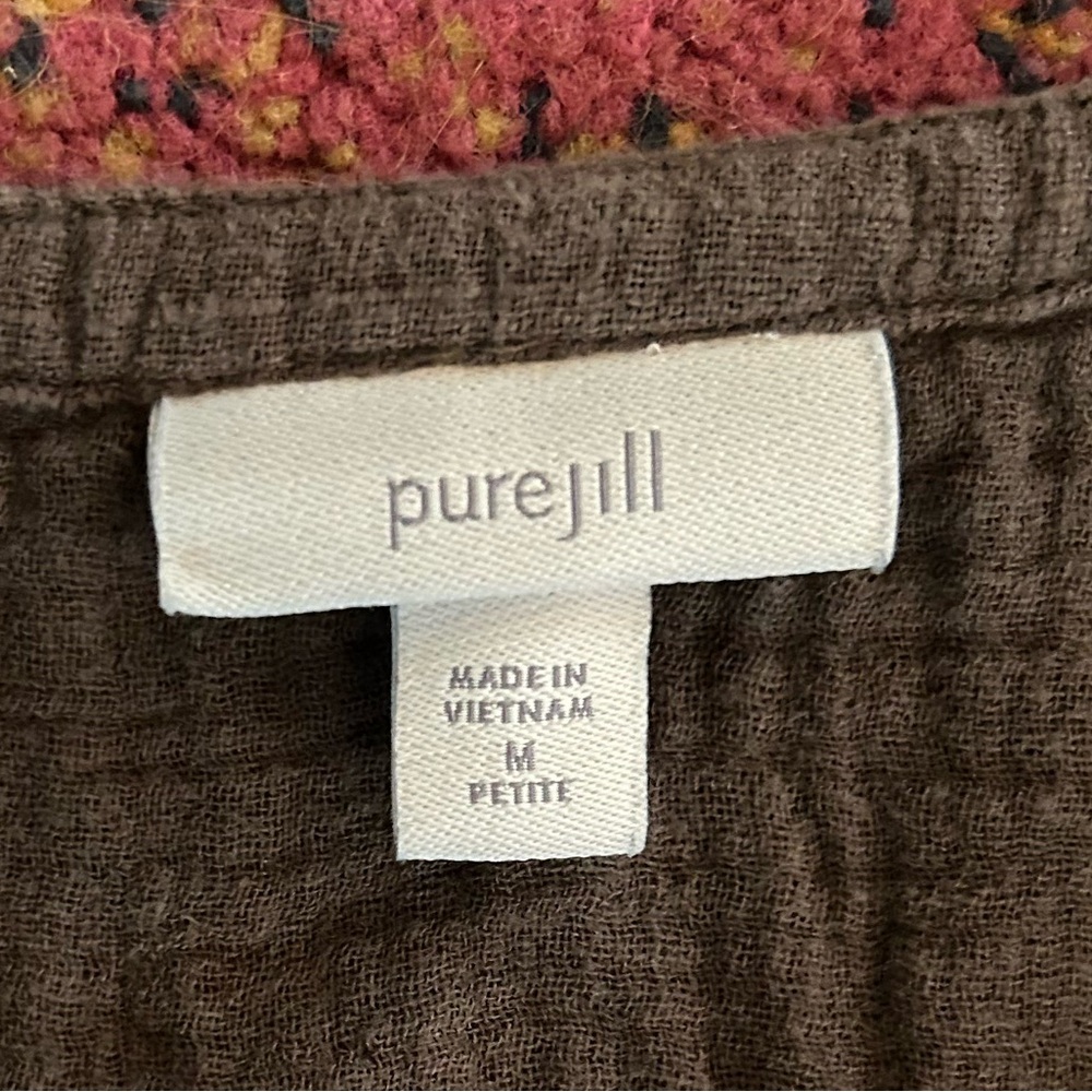 J. Jill | Women’s Brown Gauze Textured 3/4 Sleeve Vneck Round Hem Tunic Top, MP - Picture 12 of 14